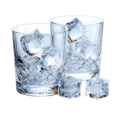 Elegant Glasses with Ice Cubes Isolated on White Background