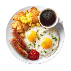 Gourmet Breakfast Plate with Fried Eggs and Scrambled Eggs