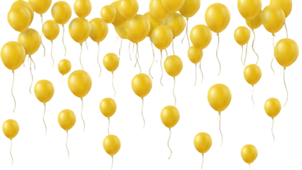 Floating yellow balloons celebration decoration isolated on transparent background