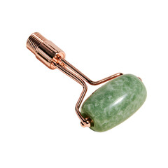 Luxurious Green Jade Roller Massager with Rose Gold Metal Design