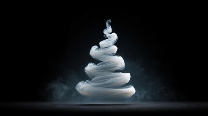 Fototapeta premium Swirling smoke creating an abstract christmas tree, radiating warm festive light on a dark backdrop