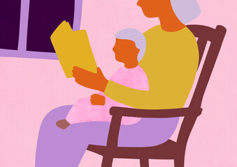 Mother and baby engaged in bedtime story