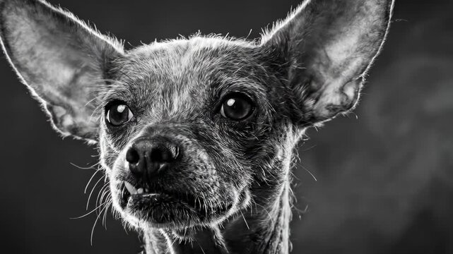 ugly small dog - A close-up, black-and-white portrait of a small dog, highlighting its expressive eyes and soft fur with dramatic lighting, creating a captivating emotional appeal