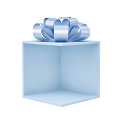 Blue product showcase gift box with bow isolated on white. Clipping path included
