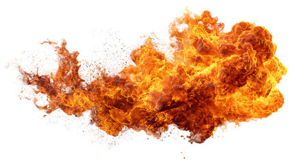Stunning, dynamic orange fire blast erupts across deep black background perfect for dramatic visual effects isolated on transparent background