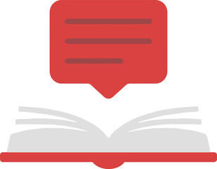 Fototapeta premium Open book with speech bubble, flat vector comment icon