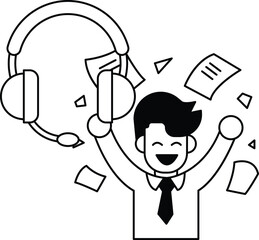 A man is holding a headset and smiling