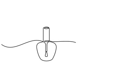 Animated self drawing of single continuous line drawing nail polish bottle with brush raised. Modern beauty of women care equipment. National Nail Polish Day. Full length animation. 4K video