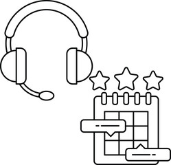 A black and white drawing of a headset with a microphone and a star next to it
