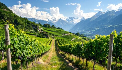Fototapeta premium Swiss Vineyard Landscape Scenic View.
