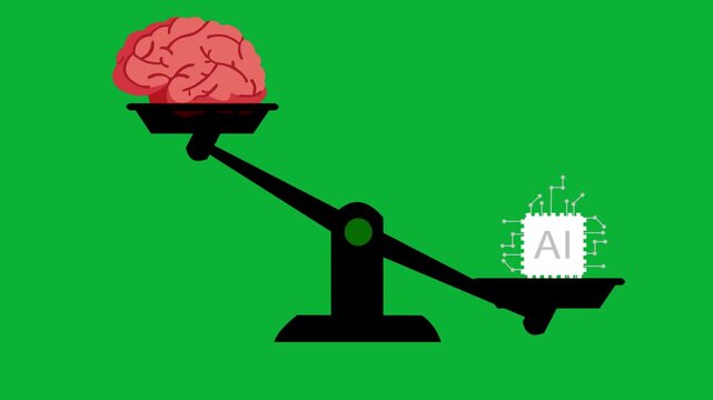 Human Brain vs AI CPU Scale Comparison on Green Background 4K