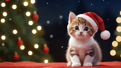 Christmas cat with Santa hat