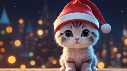 Christmas cat with Santa hat