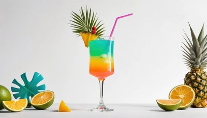 Colorful cocktail with fruit garnishes on a simple background Generative AI