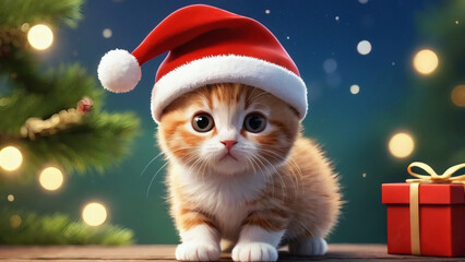 Christmas cat with Santa hat