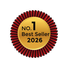 Gold Number One Bestseller Badge,Premium Award Ribbon,Achievement Certifications, Marketing Promotions, Quality Labels, Success Emblems, Premium Medals,Best seller 2026 badge,  red & gold 2026 button