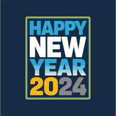 Happy New Year 2024 Modern Geometric Typography Design