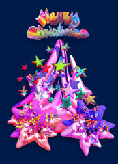 3d Christmas tree and stars