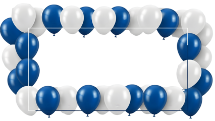 Blue and white balloon arch frame isolated on transparent background
