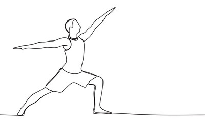 Continuous Line Drawing of Man in Warrior II Yoga Pose
