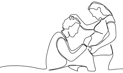 Love and Anticipation Pregnant Couple's Tender Moment in Continuous Line Art