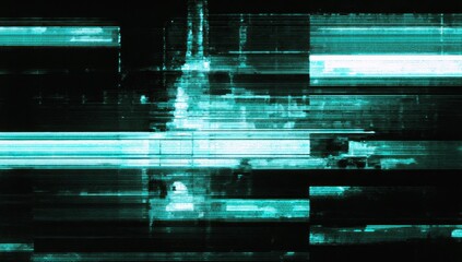 Abstract digital composition with teal-blue and black geometric shapes and horizontal lines