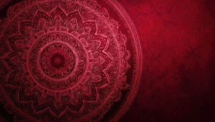 Intricate floral pattern design, red color, circular shape, textured background