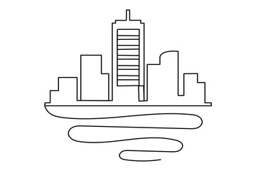 One line drawing of modern city skyline panorama
