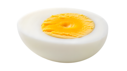 Peeled hard boiled egg with yolk isolated on transparent background
