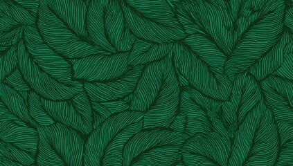 A digitally rendered, repeating pattern showcasing stylized green foliage, textured and layered
