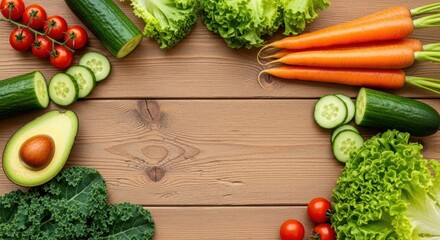 Vegetable Delight: A vibrant arrangement of fresh, colorful vegetables artfully displayed on a rustic wooden surface, showcasing the beauty of natural produce.