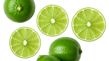 Fresh limes variety pack isolated on transparent background