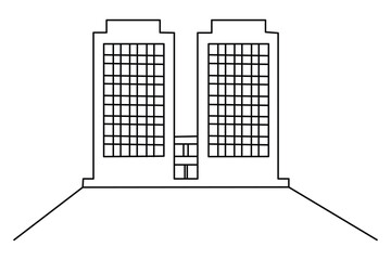 One line drawing of twin corporate office towers 