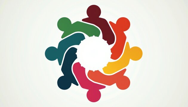 Illustration of diverse figures in a circle. They represent unity teamwork and cooperation. Symbol for community inclusion and equality. Perfect for corporate and business presentations. - Powered by Adobe