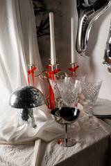 Elegant Crystal Glassware and Candles for Festive Celebration