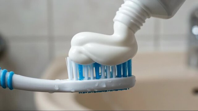Fresh morning routine, toothpaste squeezed onto toothbrush.