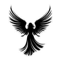 Obraz premium Silhouette of an angel with spread wings displaying graceful design and elegant posture. Angel silhouette features flowing lines and dynamic form capturing celestial essence.