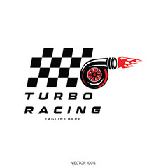 Dynamic Turbo Racing Emblem with Checkered Flag