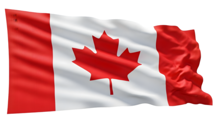 Waving canadian flag with maple leaf isolated on transparent background
