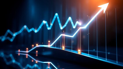 Generative AI depicting a financial graph with upward trends and market volatility suggesting