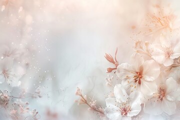 White flowers fill the space with their petals and branches in garden setting. Bright light shines through, creating gentle atmosphere in spring