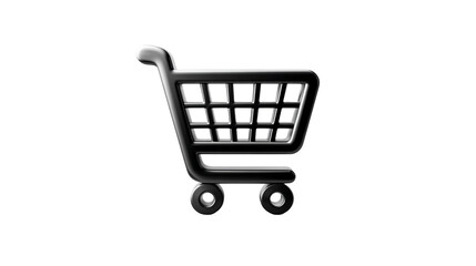 Sleek metallic shopping cart icon glowing against a deep black background perfect for e-commerce design isolated on transparent Background
