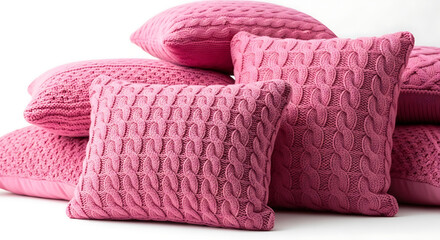 Stack of pink knitted cable knit throw pillows cushion