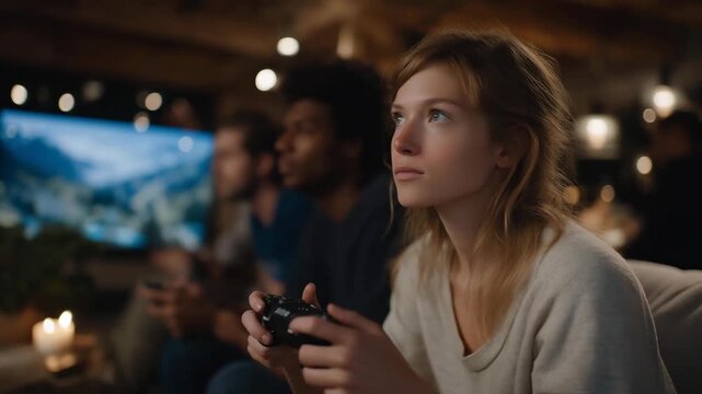A multicultural group of gamers collaborating in an AR world where each player&rsquo;s environment reflects their cultural background &mdash; digital multiculturalism, immersive teamwork, and global gaming