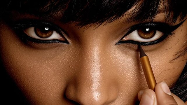 Close-up of a Woman Applying Eyeliner for a Dramatic Eye Makeup Look