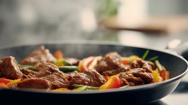 Culinary Heat: Cooking Meat with Fresh Veggies
