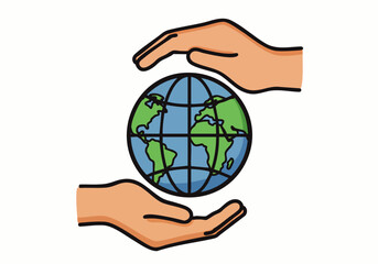 Human hands gently cradle a vibrant Earth globe, symbolizing global environmental protection, sustainability, and ecological responsibility for our planet.