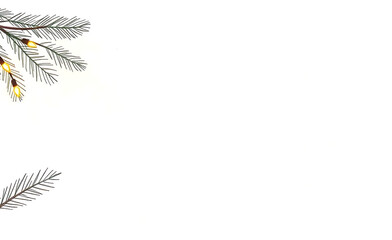 Minimalist White Vintage Christmas Background With Pine Branch, Clean Greeting Card Template With Copy Space