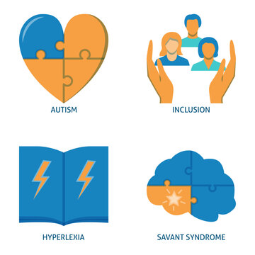 Neurodiversity symbols flat icon set