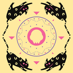 Mystical Mandala with Black Cats Design